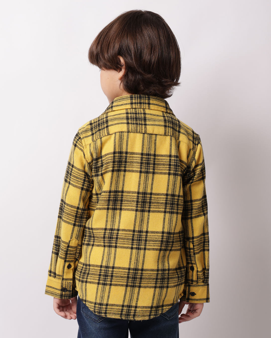 Camisa Infantil Xadrez Manga Longa Flanelada Amarela-1747324160723