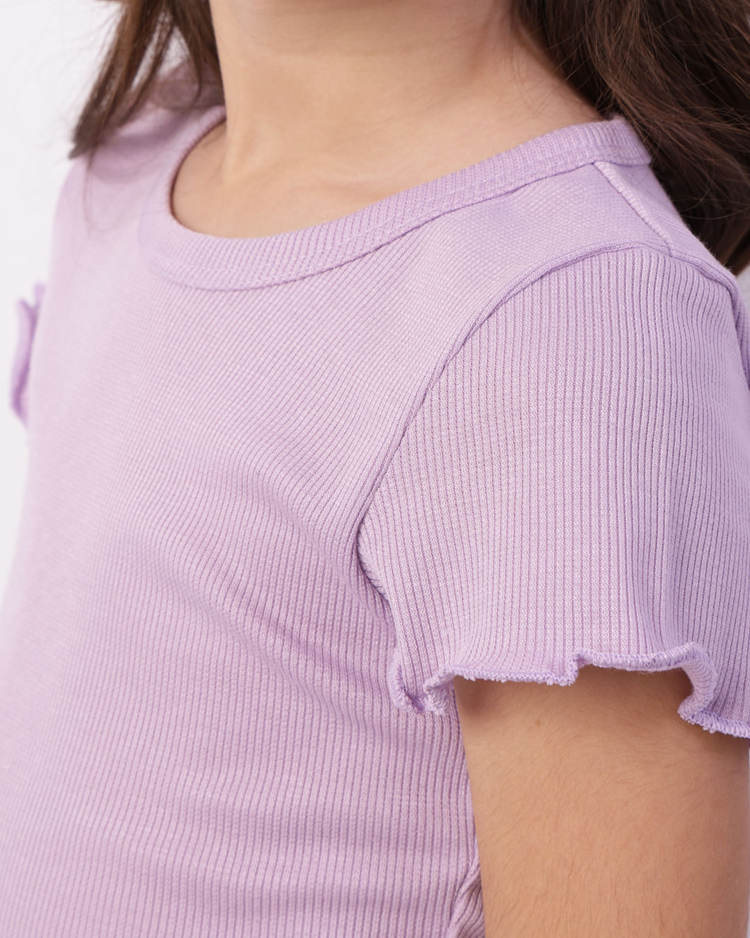 Blusa Infantil Manga Curta Canelada Frufru Lilás-1747326278964