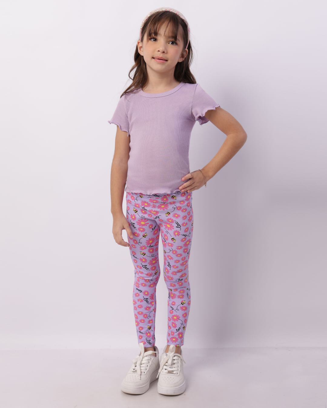 Blusa Infantil Manga Curta Canelada Frufru Lilás-1747326269740