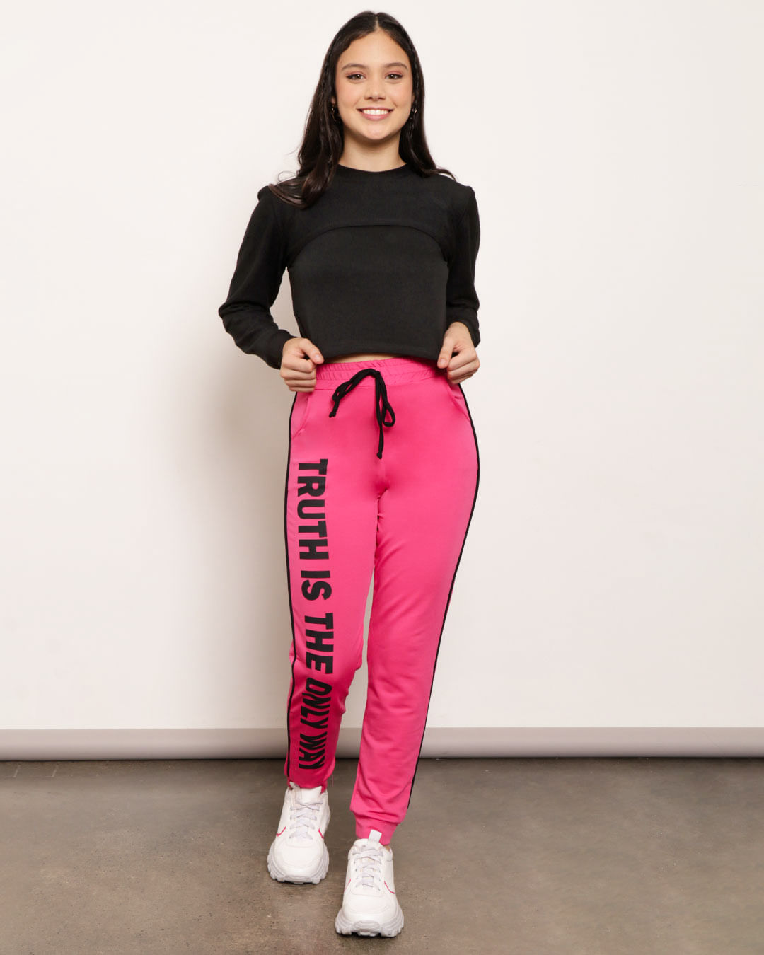 Blusa Juvenil Manga Longa Com Sobreposição Preta-1747350668943