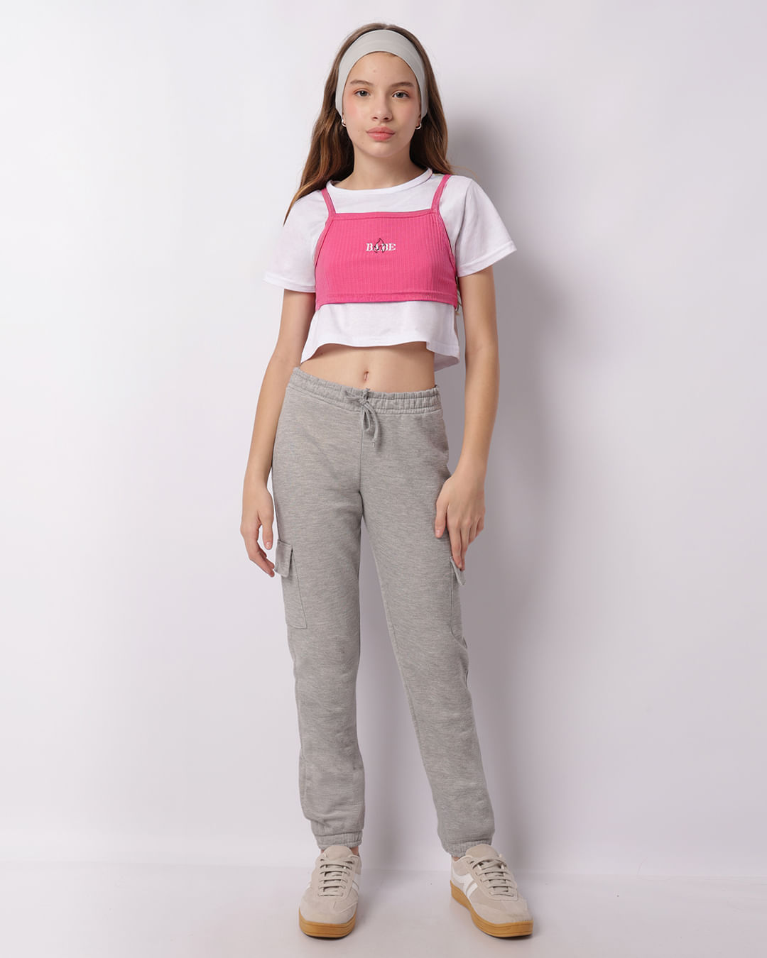 Blusa Juvenil Cropped Com Sobreposição Bordado Rosa-1747393073149