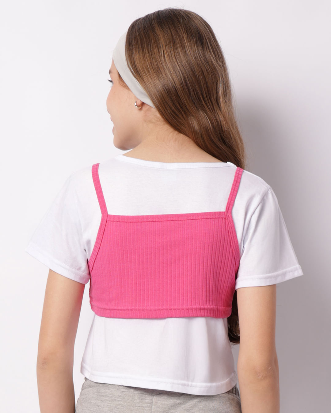 Blusa Juvenil Cropped Com Sobreposição Bordado Rosa-1747393079253