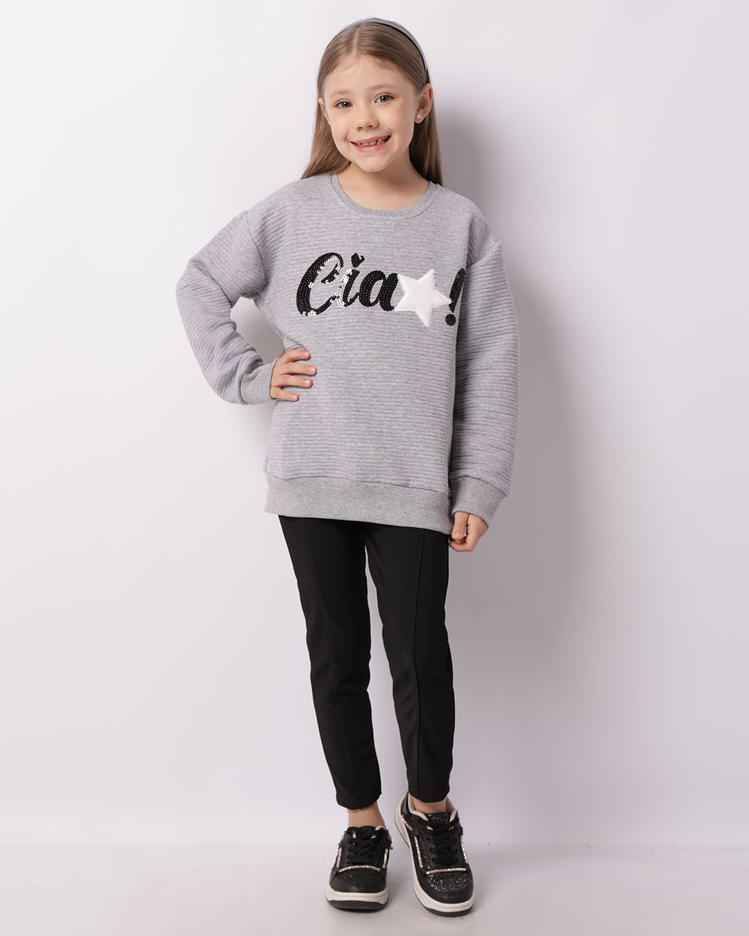 Blusão Moletom Infantil Texturizado Bordado Cinza-1747396626453