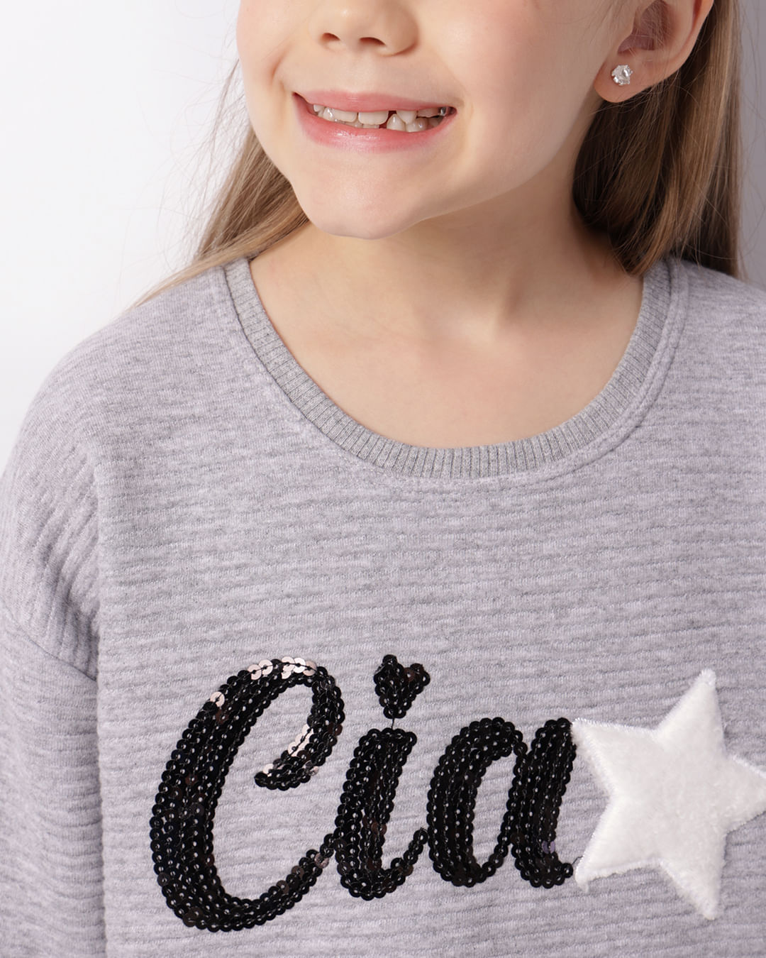 Blusão Moletom Infantil Texturizado Bordado Cinza-1747396635923