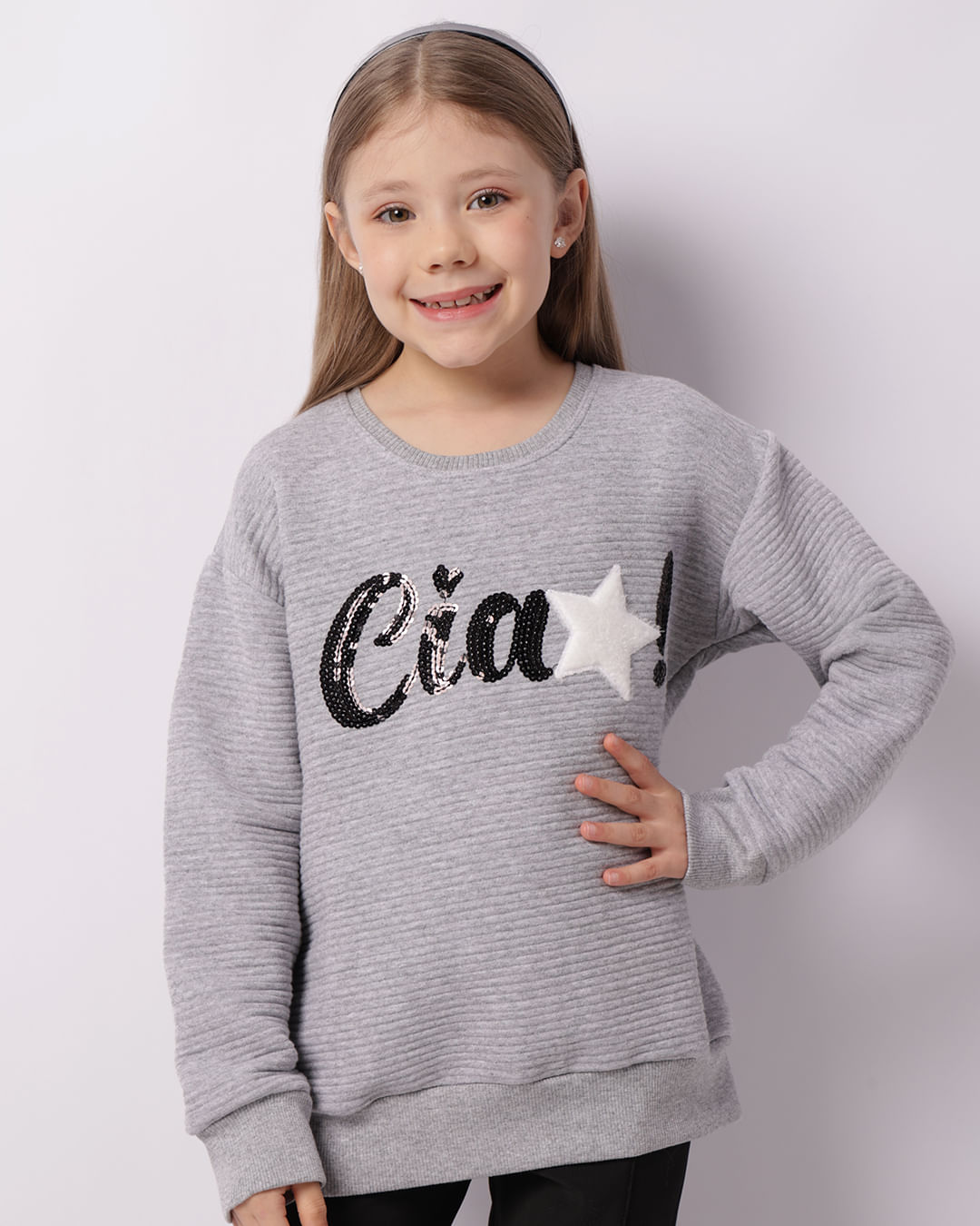 Blusão Moletom Infantil Texturizado Bordado Cinza-1747396594810