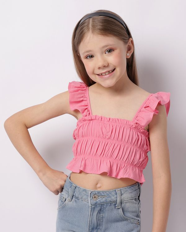 Regata Infantil Cropped Viscose Com Babados Rosa 6