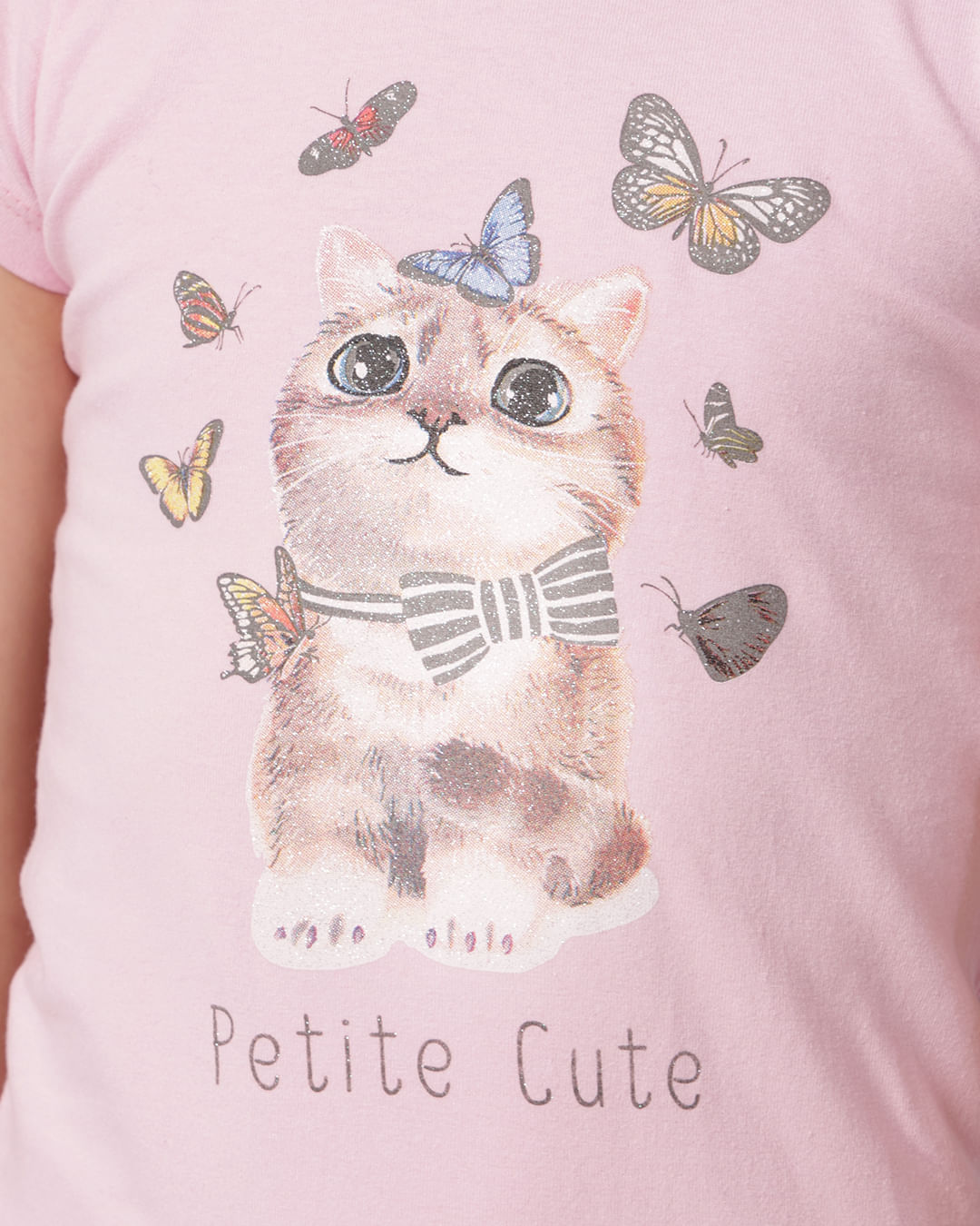 Blusa Infantil Manga Curta Estampa Gatinho Rosa-1747399395452