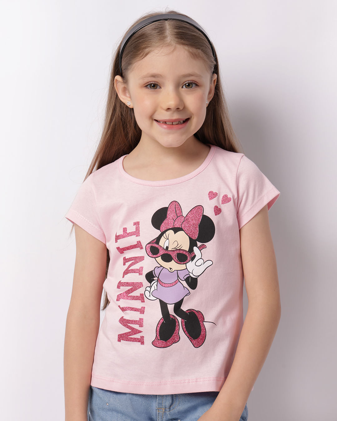 Camiseta Infantil Disney Minnie Manga Curta Rosa-1747400208334