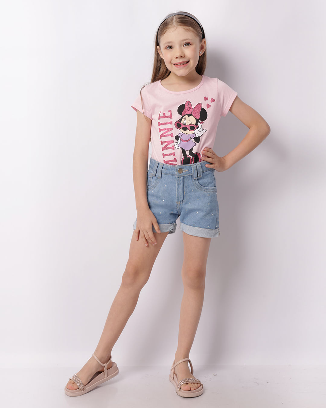 Camiseta Infantil Disney Minnie Manga Curta Rosa-1747400256598
