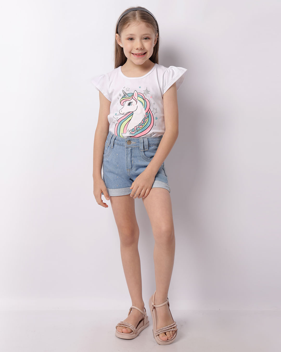 Blusa Infantil Manga Curta Unicórnio + Brinde Adesivo Branca-1747400432167