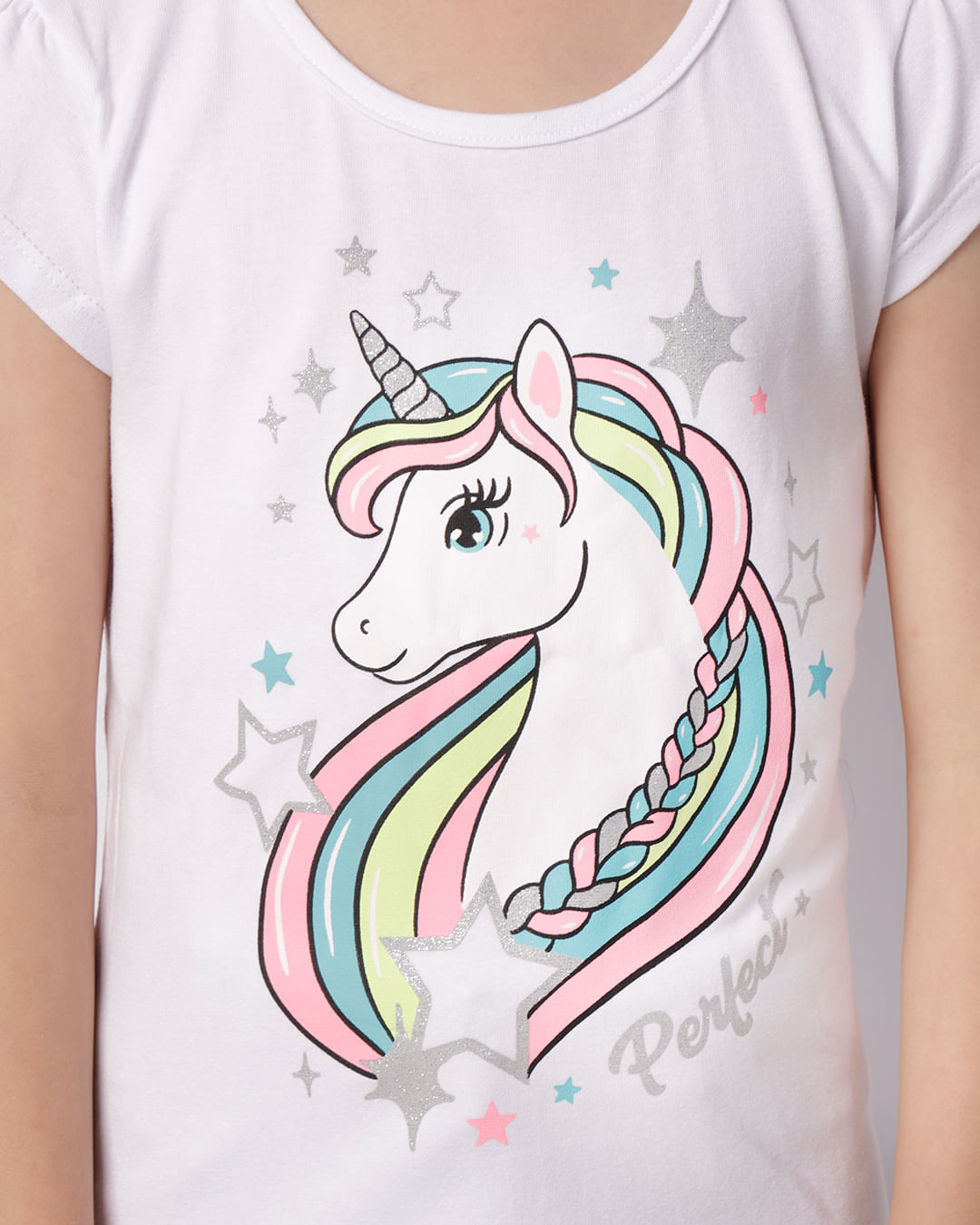 Blusa Infantil Manga Curta Unicórnio + Brinde Adesivo Branca-1747400439743