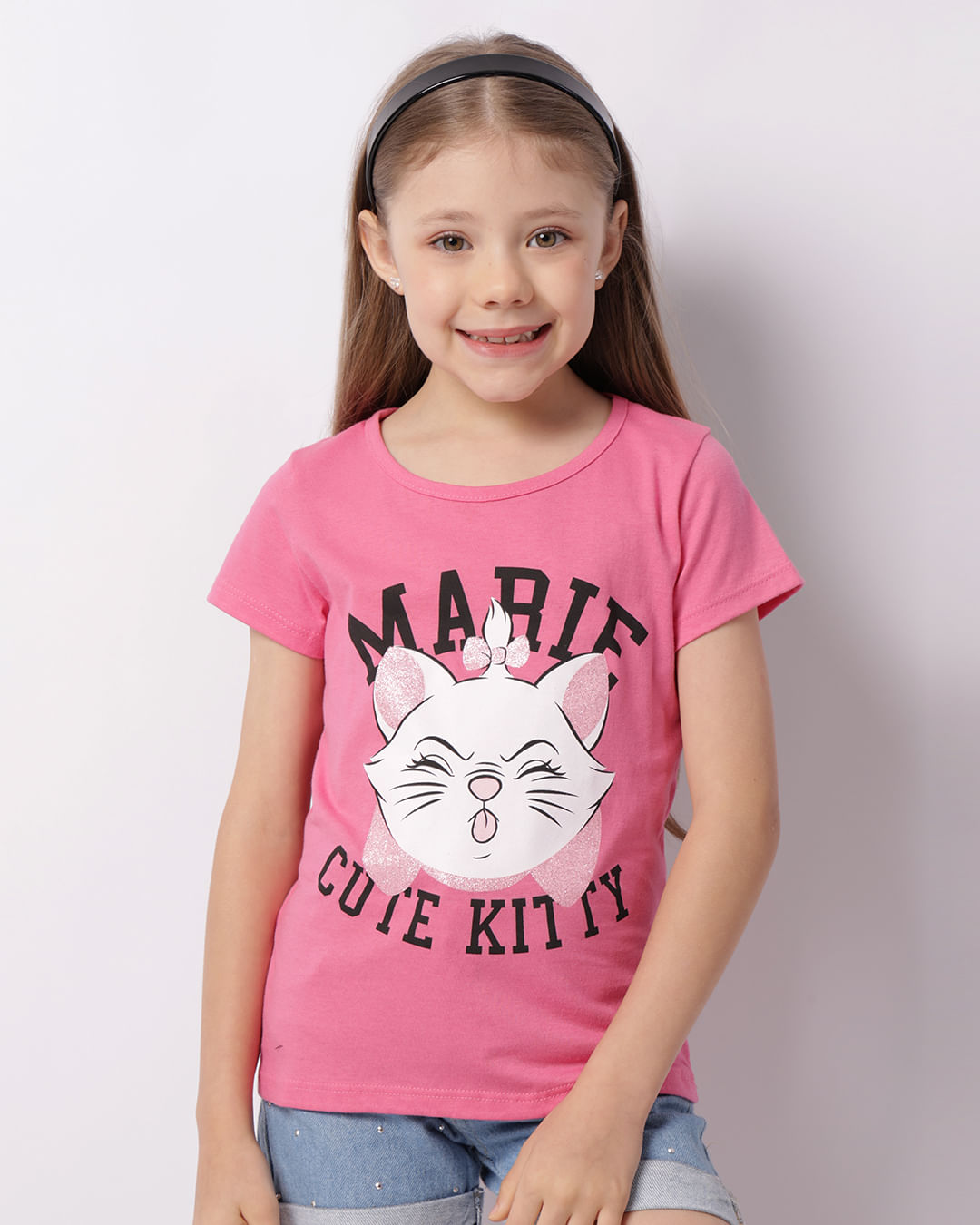 Camiseta Infantil Disney Marie Manga Curta Rosa-1747400557853
