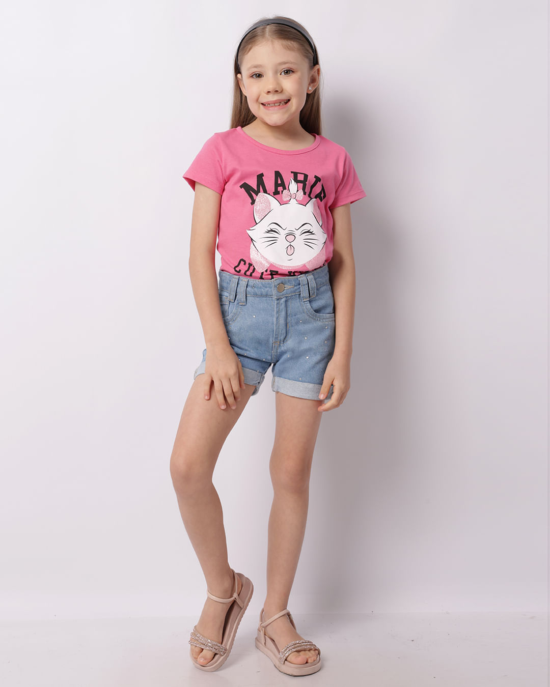 Camiseta Infantil Disney Marie Manga Curta Rosa-1747400582432