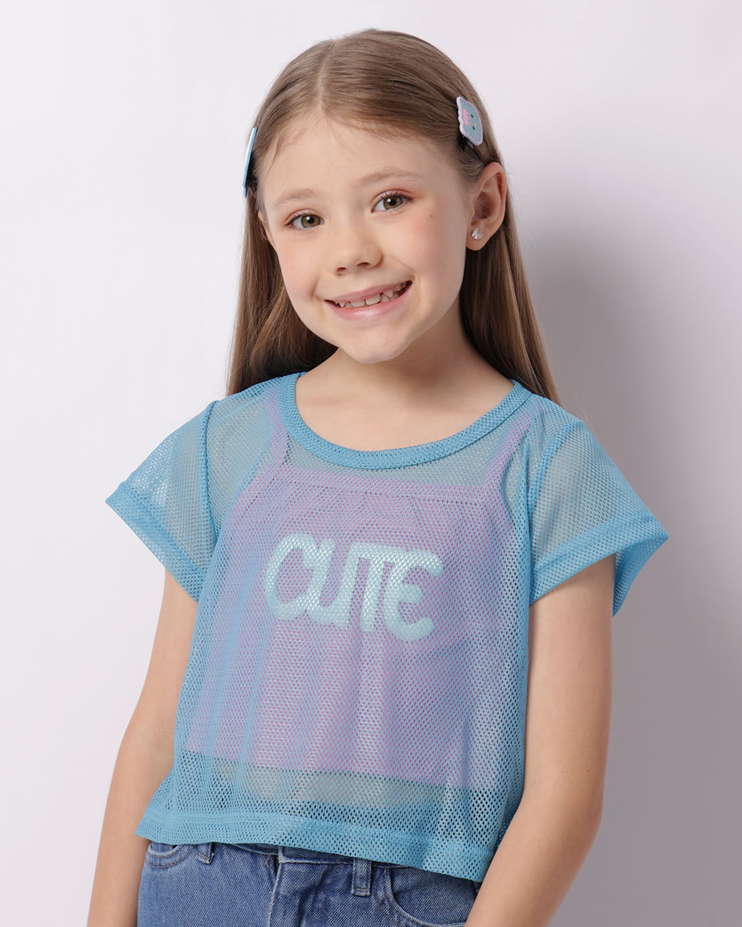 Regata Infantil Cropped Sobreposição Telada Azul-1747403944151