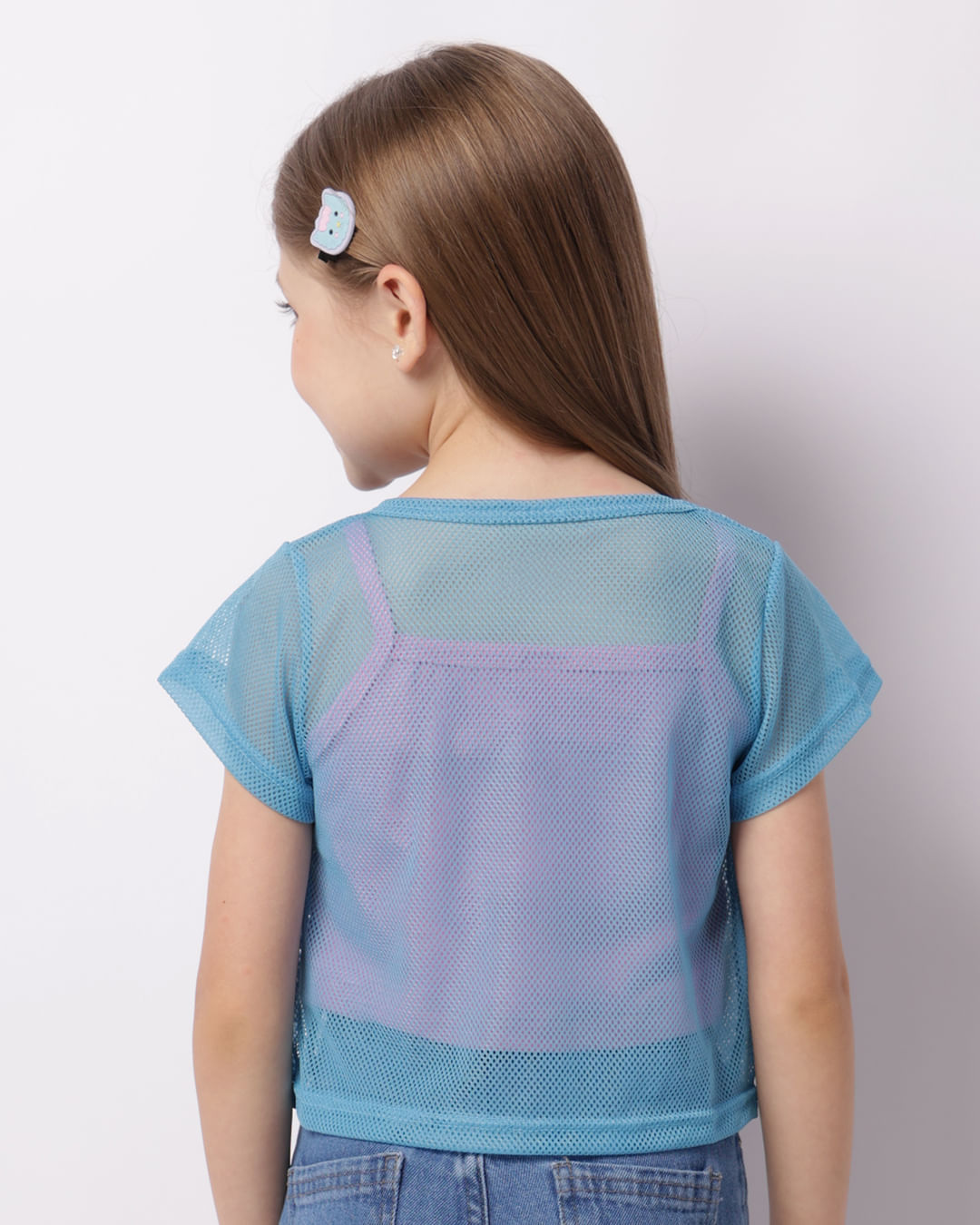 Regata Infantil Cropped Sobreposição Telada Azul-1747403959773