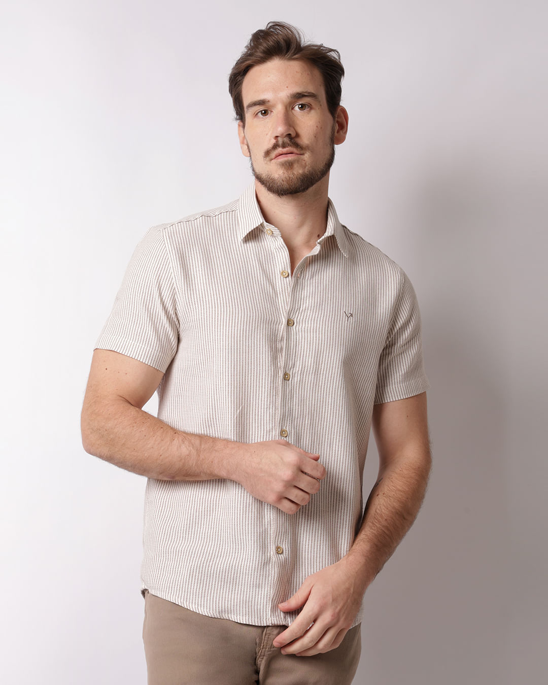 Camisa Masculina Manga Curta Jacquard Listrada Off White