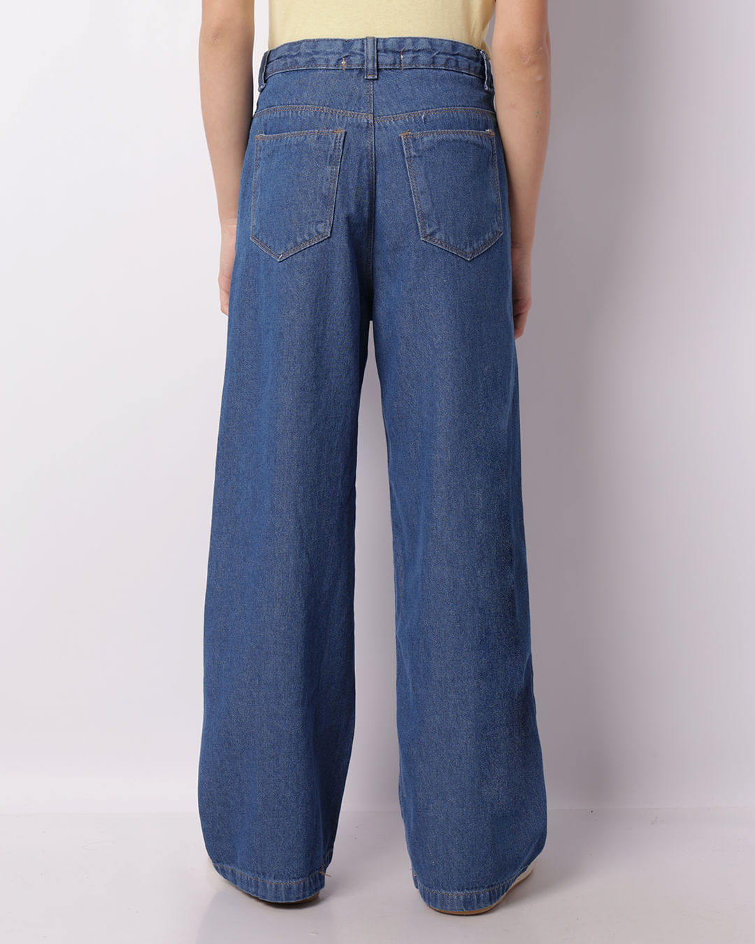 Calça Jeans Juvenil Wide Leg Estampa Floral Azul -1747666866253