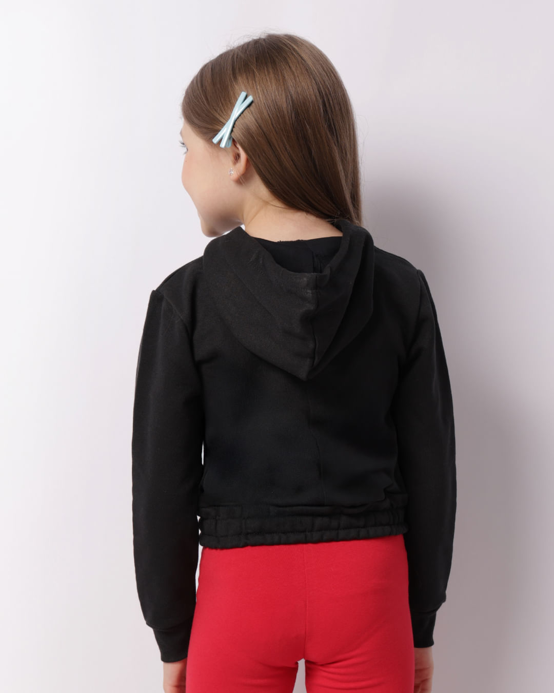 Blusão Moletom Infantil Cropped Capuz Preto-1747671820920