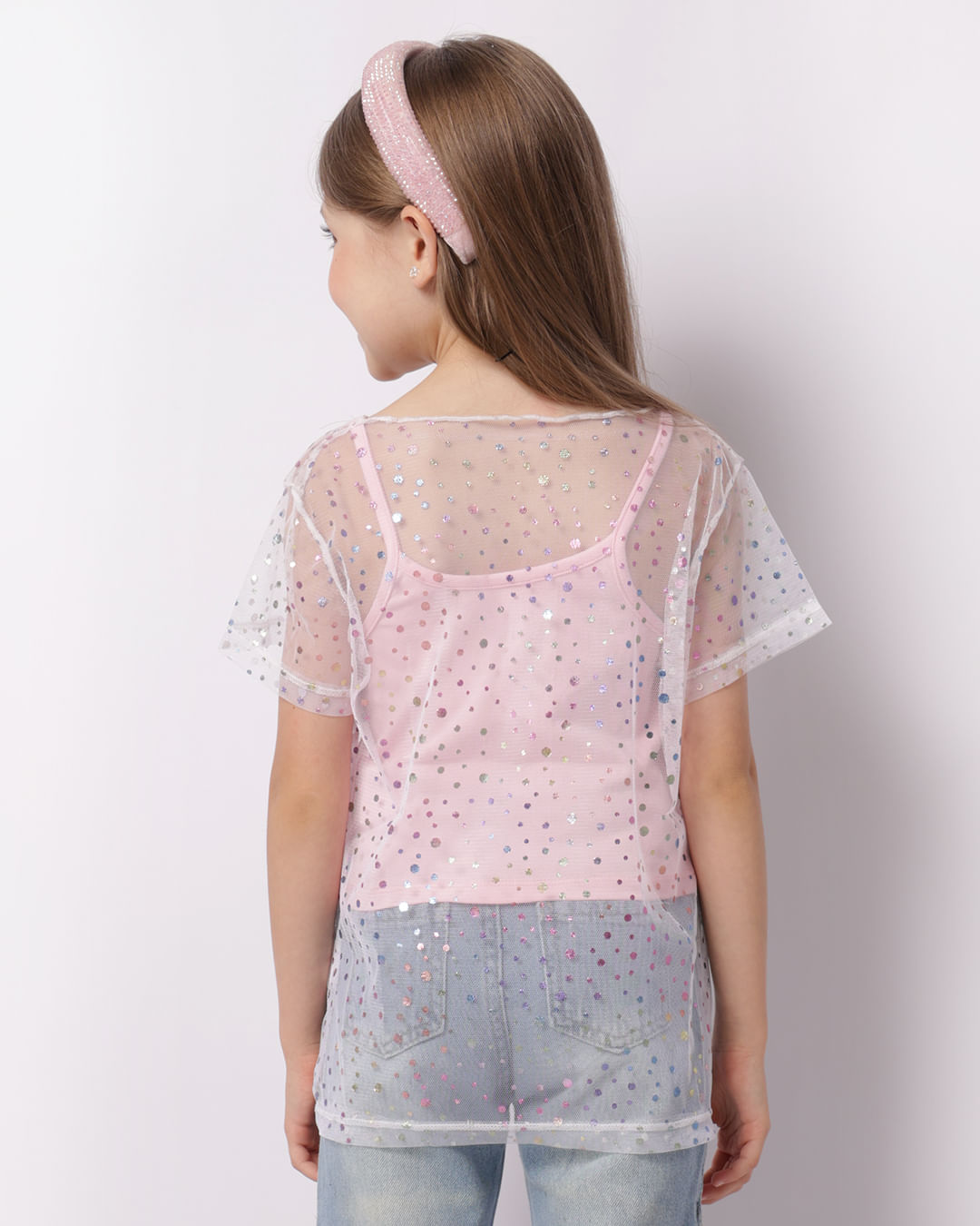 Regata Infantil Cropped Sobreposição Tule Rosa-1747753162220