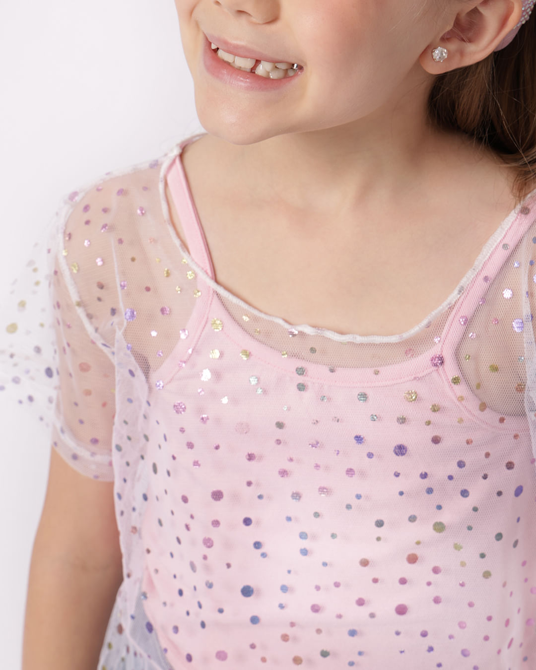 Regata Infantil Cropped Sobreposição Tule Rosa-1747753166868
