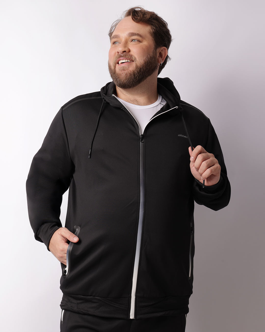 Jaqueta Esportiva Plus Size Masculina Helanca Fitter Preta