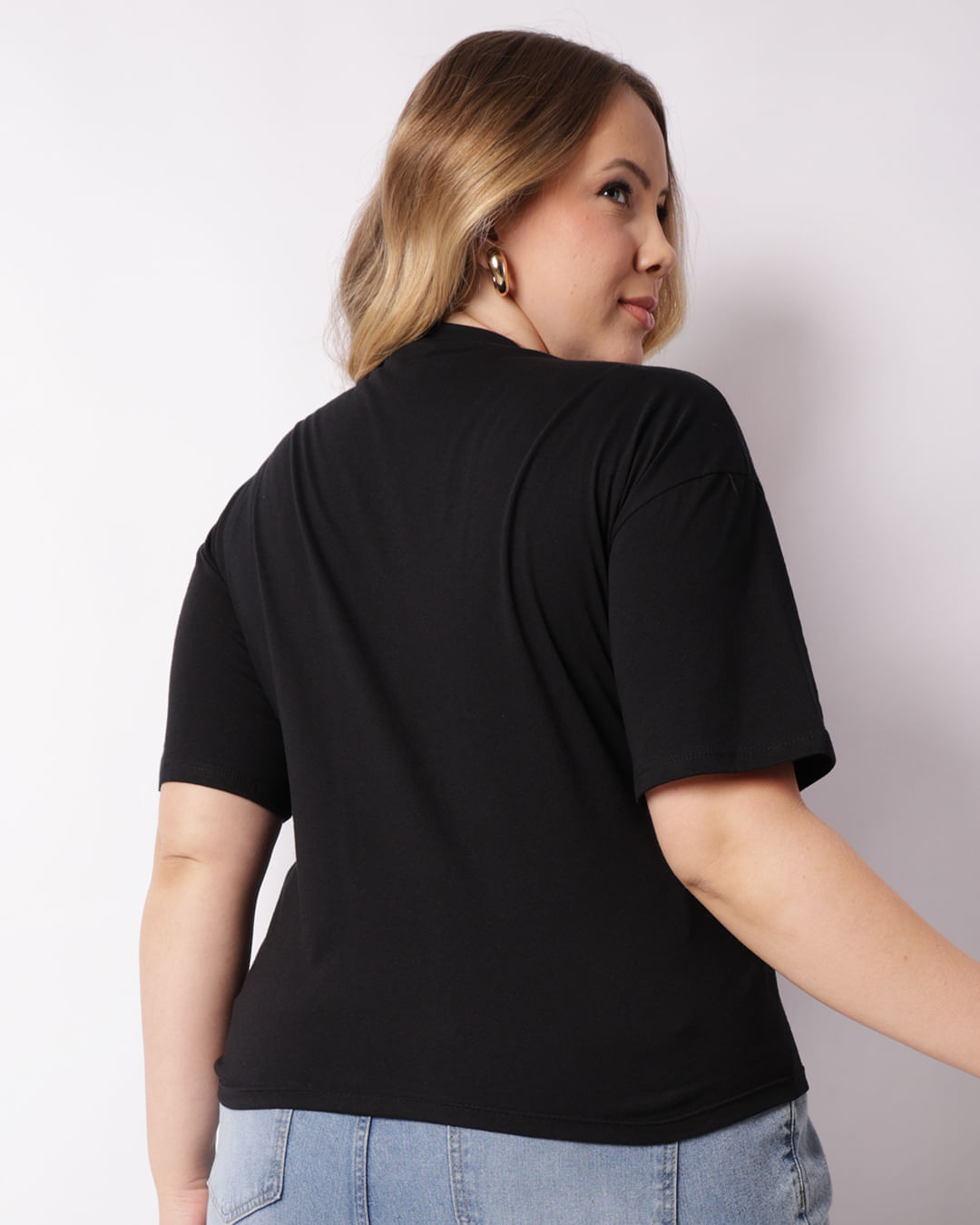 CAMPANHA PERSONAGENS Camiseta Plus Size Feminina Disney Stitch Preta-1747946916705