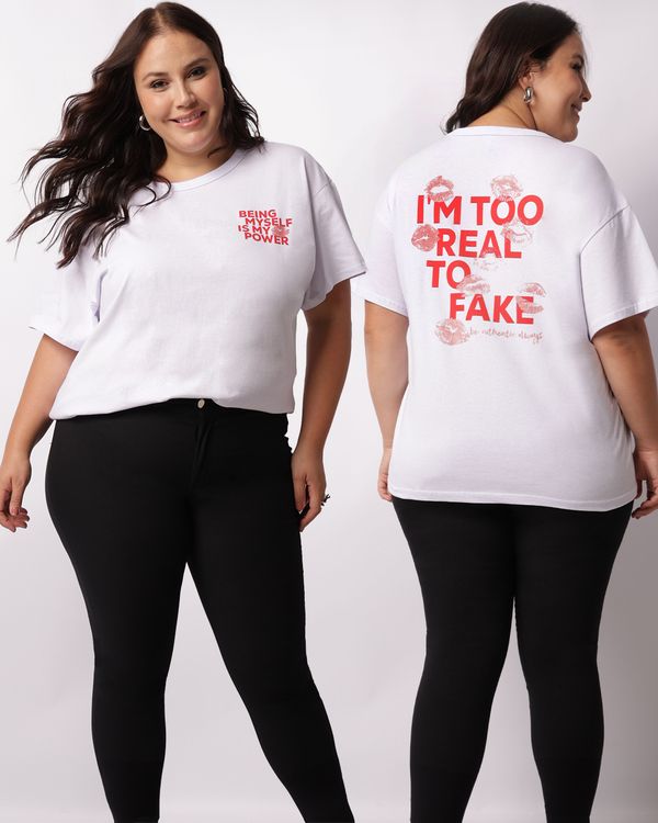 Camiseta Plus Size Feminina Estampa Manga Curta Branca G1