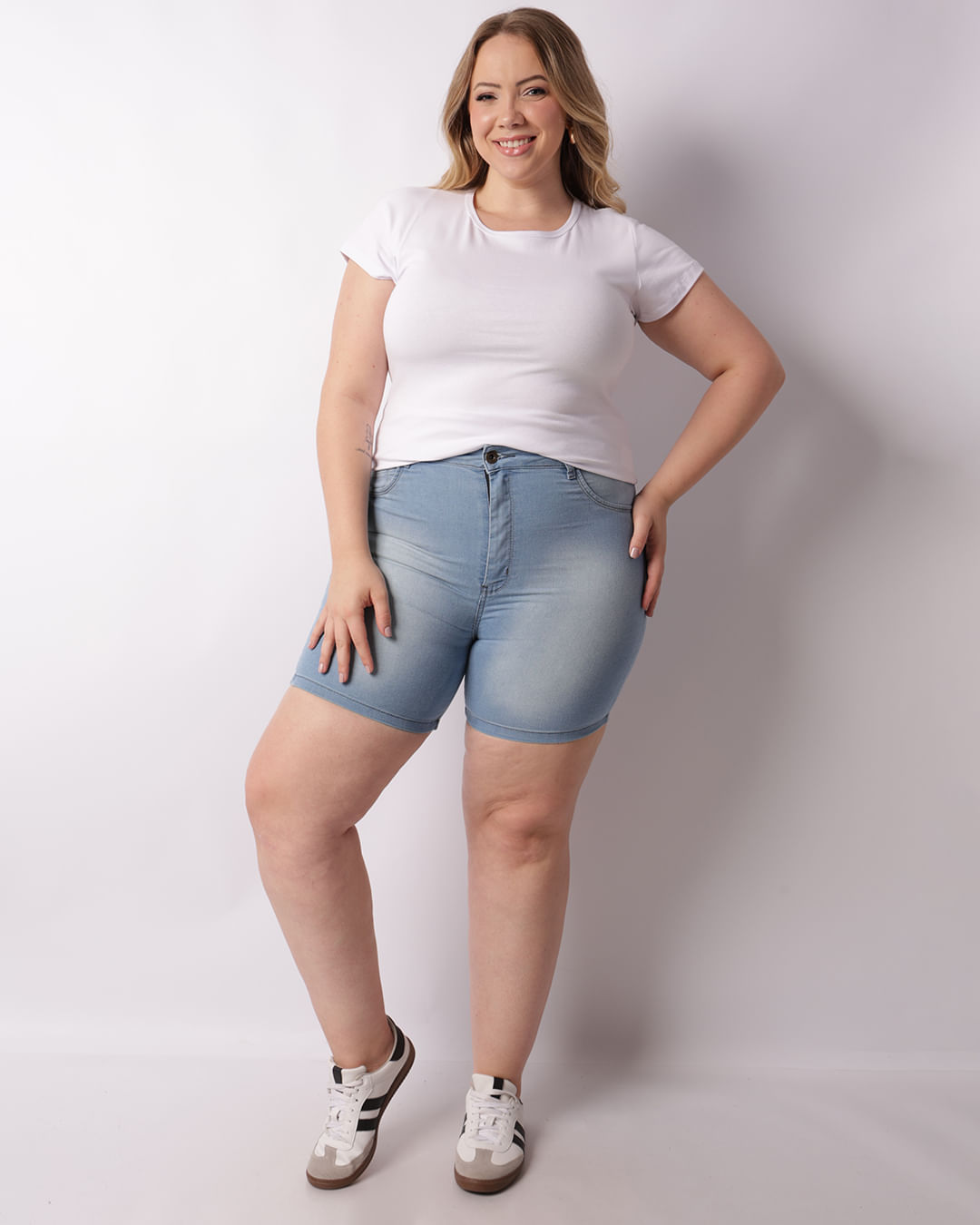 Bermuda Jeans Plus Size Feminina Reta Azul-1747999289966
