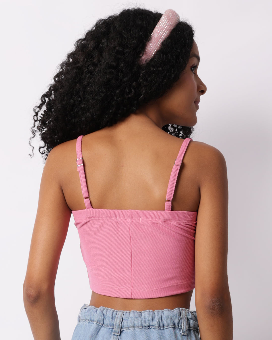 Regata Juvenil Cropped Texturizada Laço Frontal Rosa-1748005953625