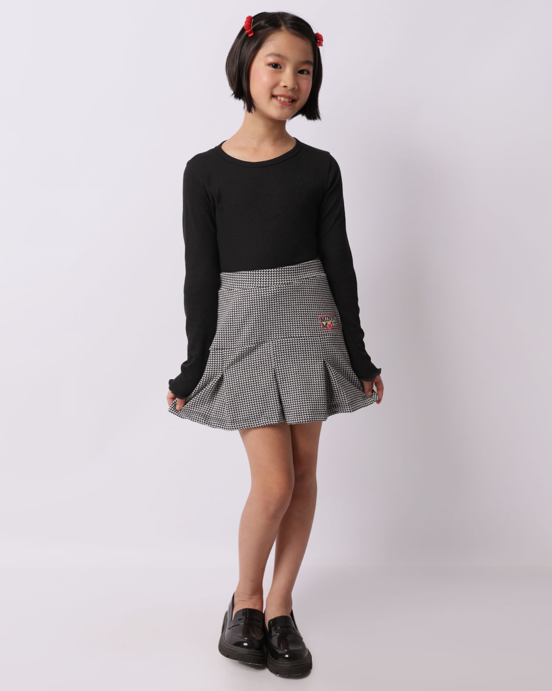 Saia Infantil Curta Estampada Aplique Disney Minnie Preta-1748006512106