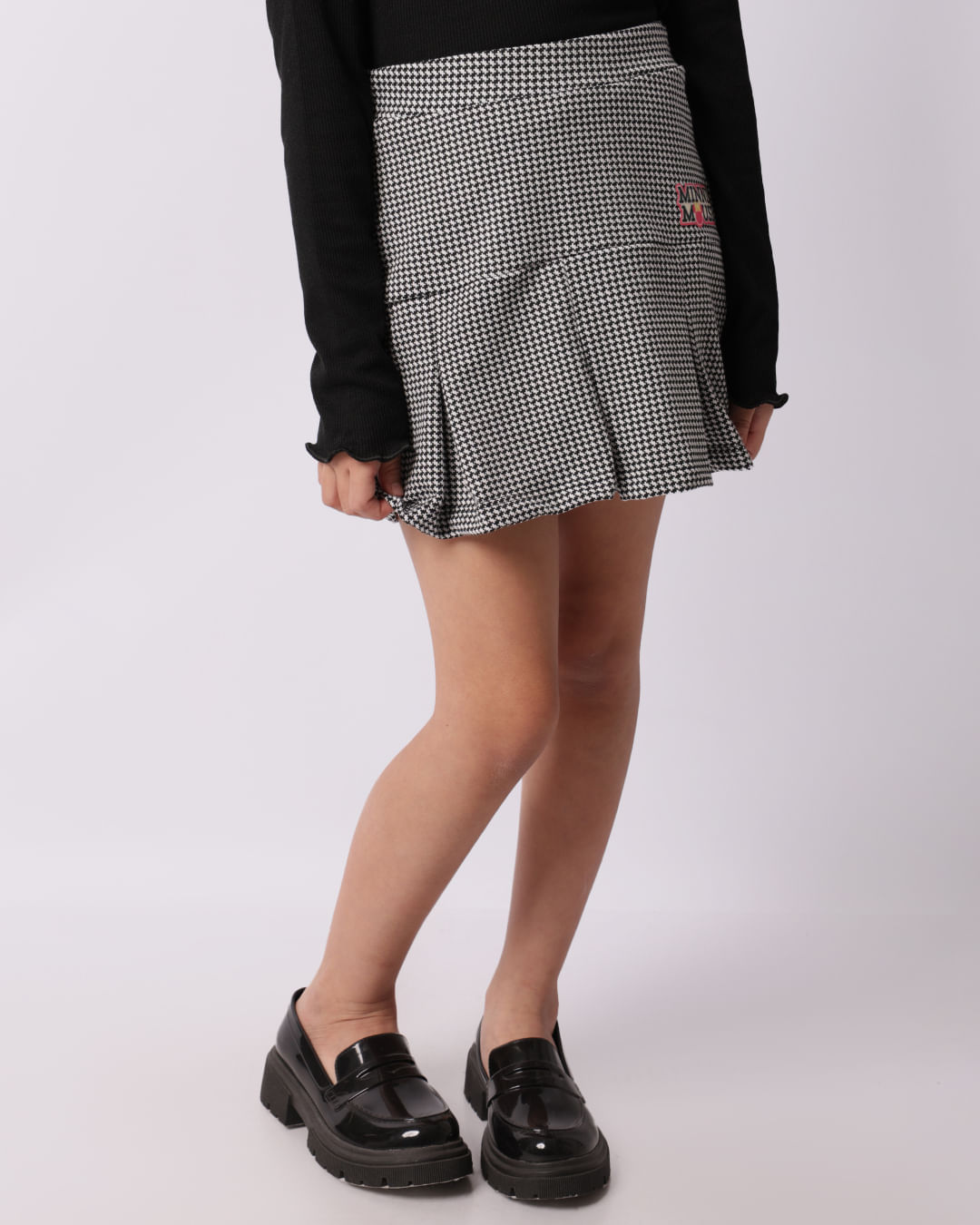 Saia Infantil Curta Estampada Aplique Disney Minnie Preta-1748006539438