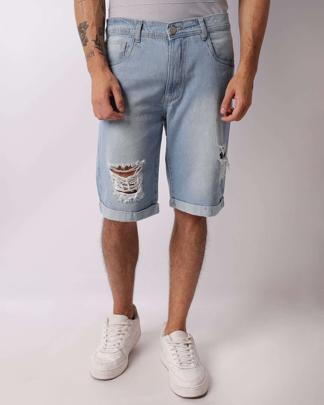Bermuda Jeans Masculina Reta Barra Dobrada Azul-1748257981693