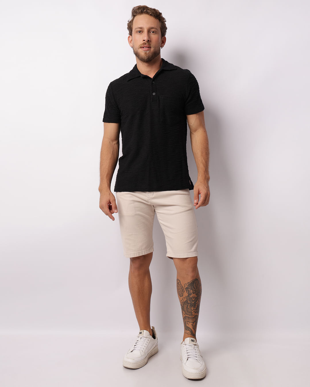 Polo Masculina Texturizada Manga Curta Preta-1748258408941