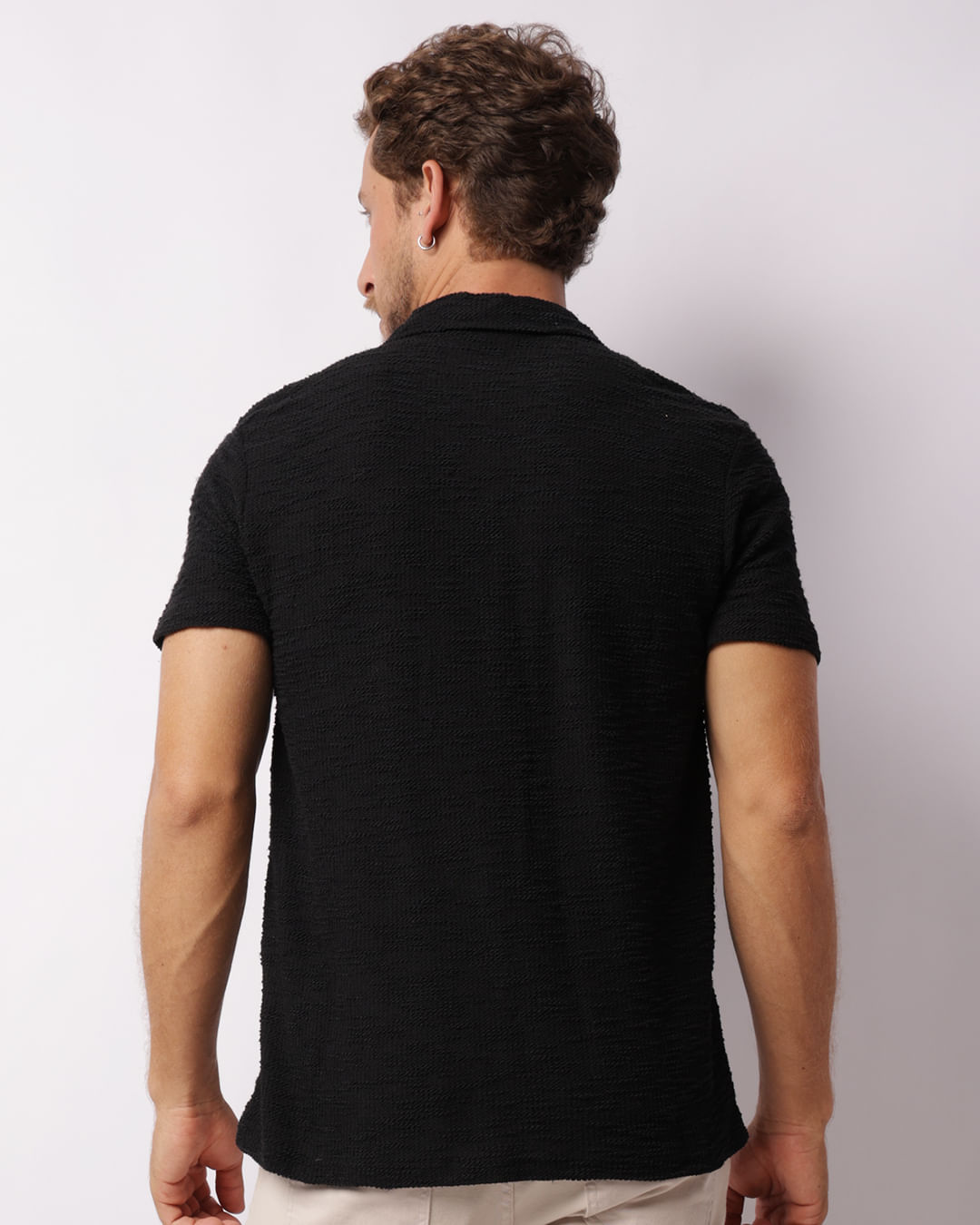 Polo Masculina Texturizada Manga Curta Preta-1748258413125