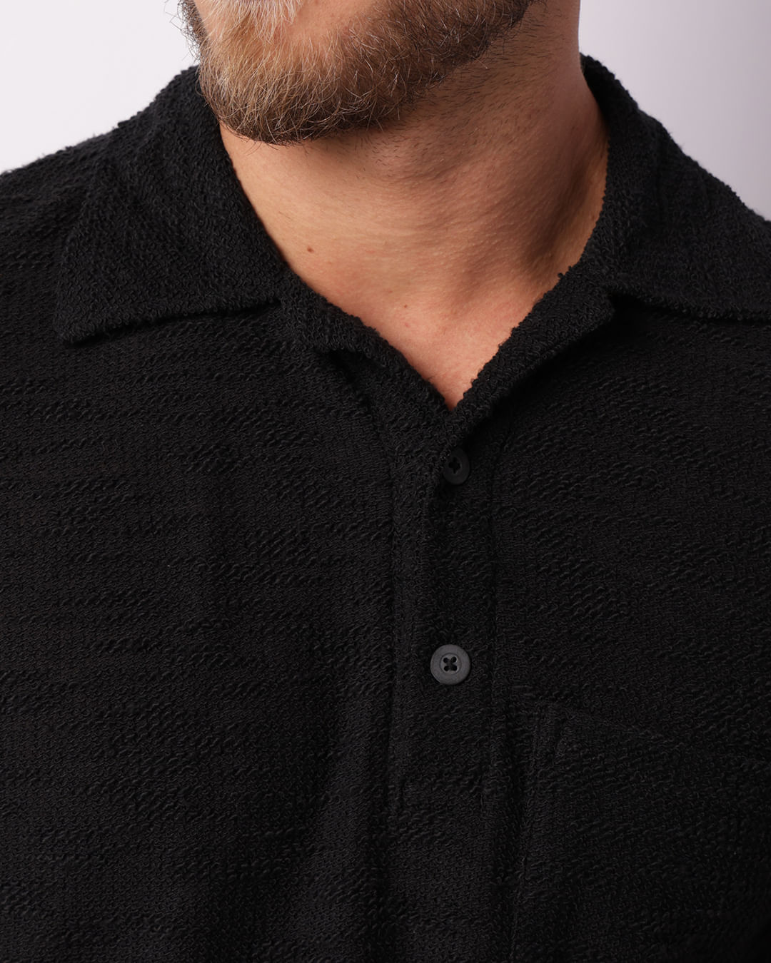 Polo Masculina Texturizada Manga Curta Preta-1748258417317