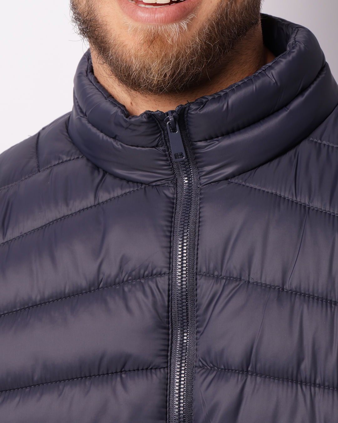 Jaqueta Masculina Puffer Com Bolsos Zíper Marinho -1748266015489