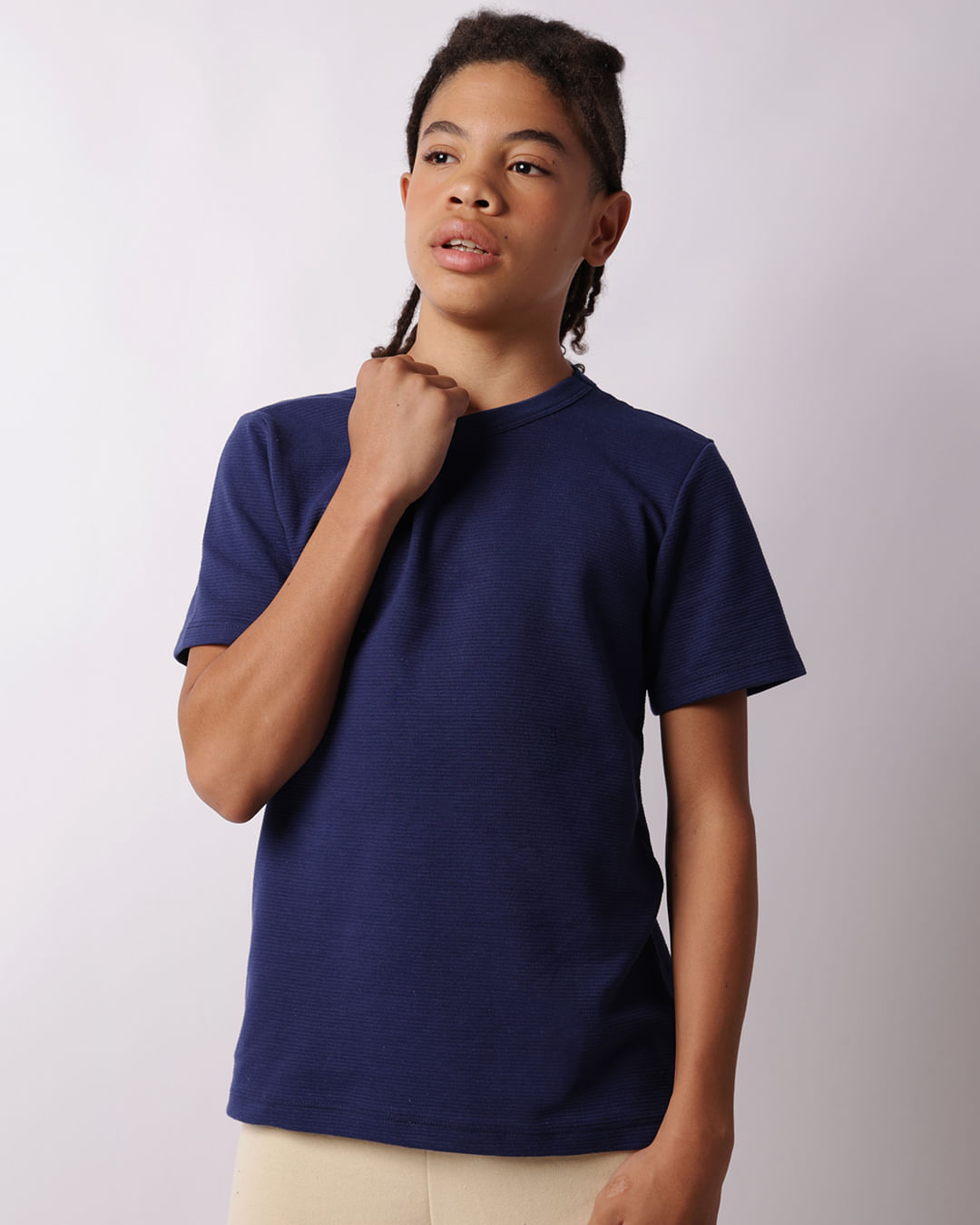 Camiseta Juvenil Básica Texturizada Manga Curta Marinho-1748280750584
