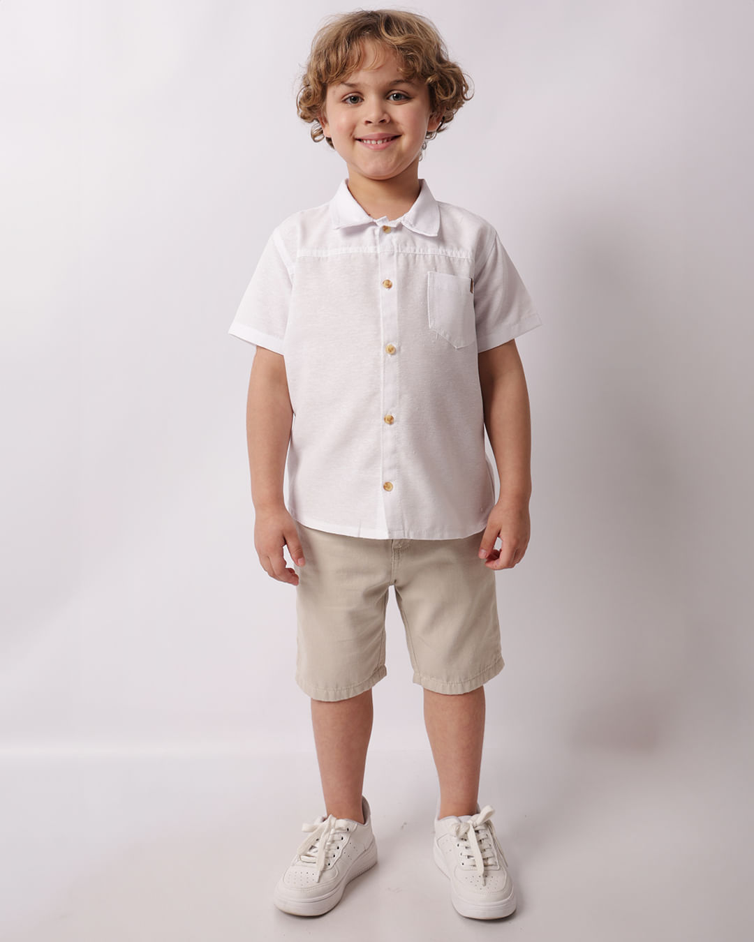 Camisa Infantil Manga Curta Bolsinho Frontal Branca-1748292363299