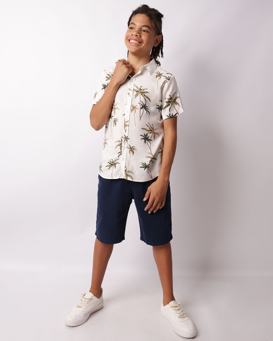 Camisa Juvenil Viscose Estampada Floral Branca-1748345394119
