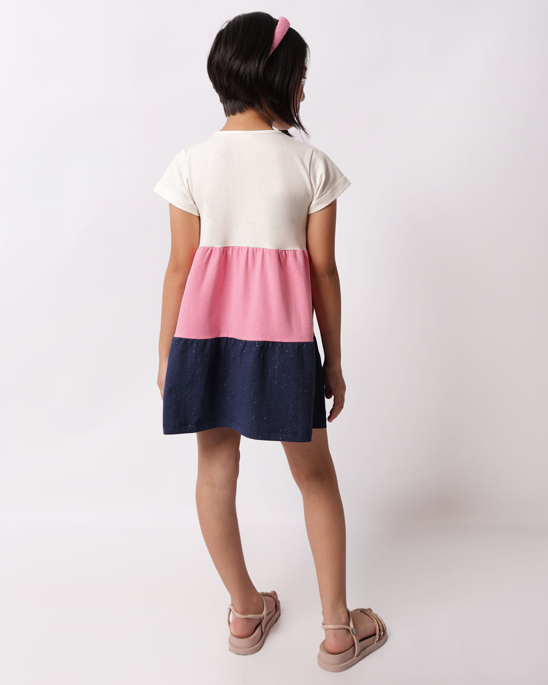Vestido Infantil Três Marias Glitter Manga Curta Off White-1748346591068
