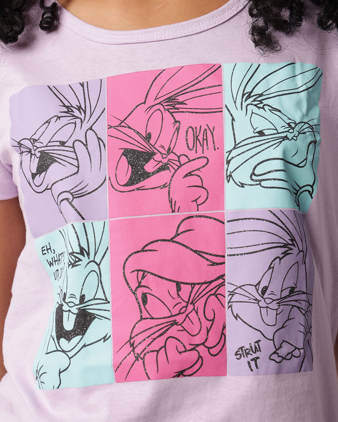 Camiseta Juvenil Pernalonga Looney Tunes Manga Curta Lilás-1748347062189