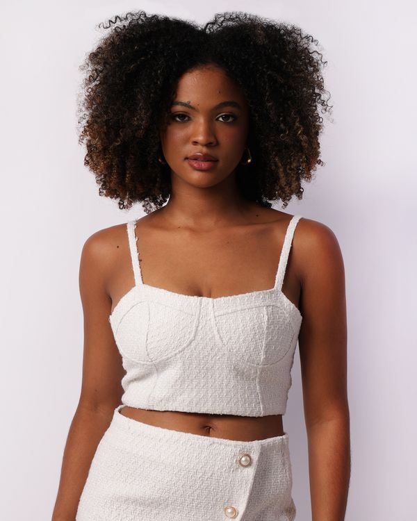 Regata Feminina Cropped Tweed Branca G