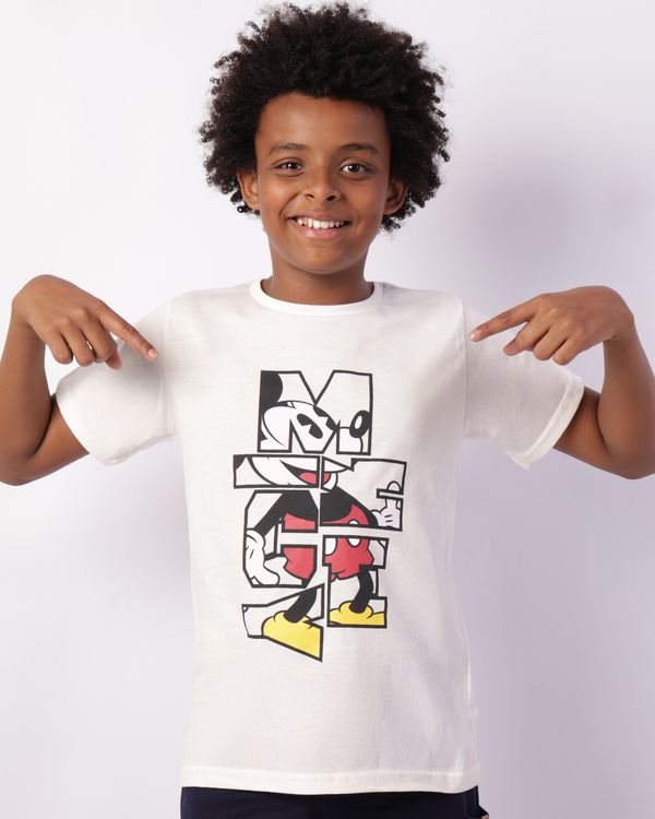 Camiseta Juvenil Disney Mickey Manga Curta Off White 10