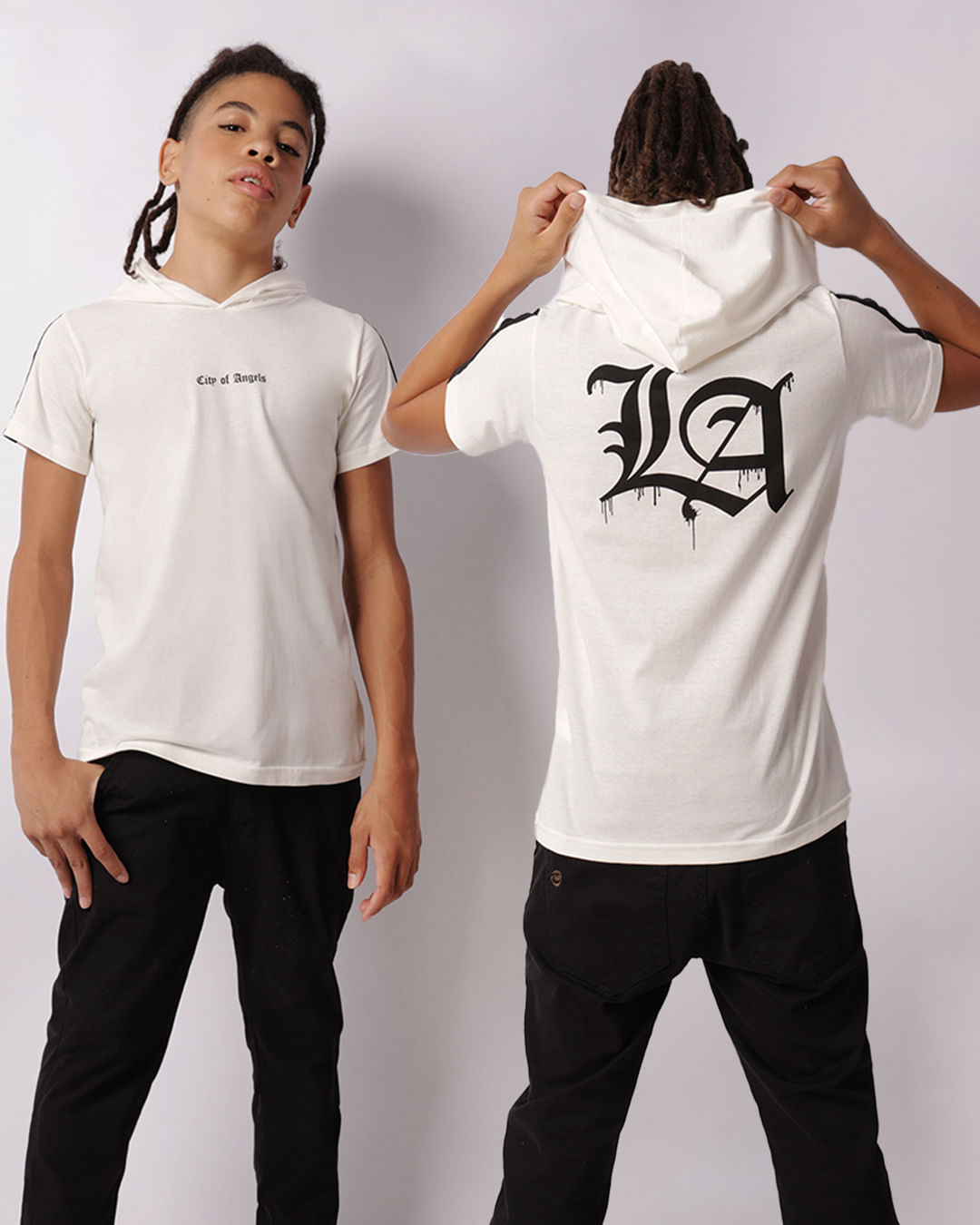 Camiseta Juvenil Estampa Com Capuz Manga Curta Off White-1748631304621