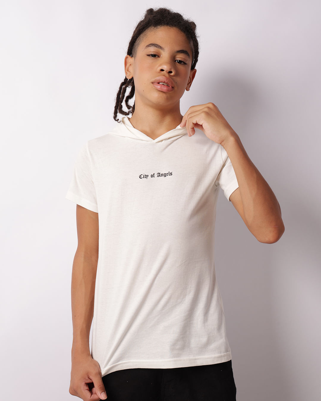 Camiseta Juvenil Estampa Com Capuz Manga Curta Off White-1748631348184