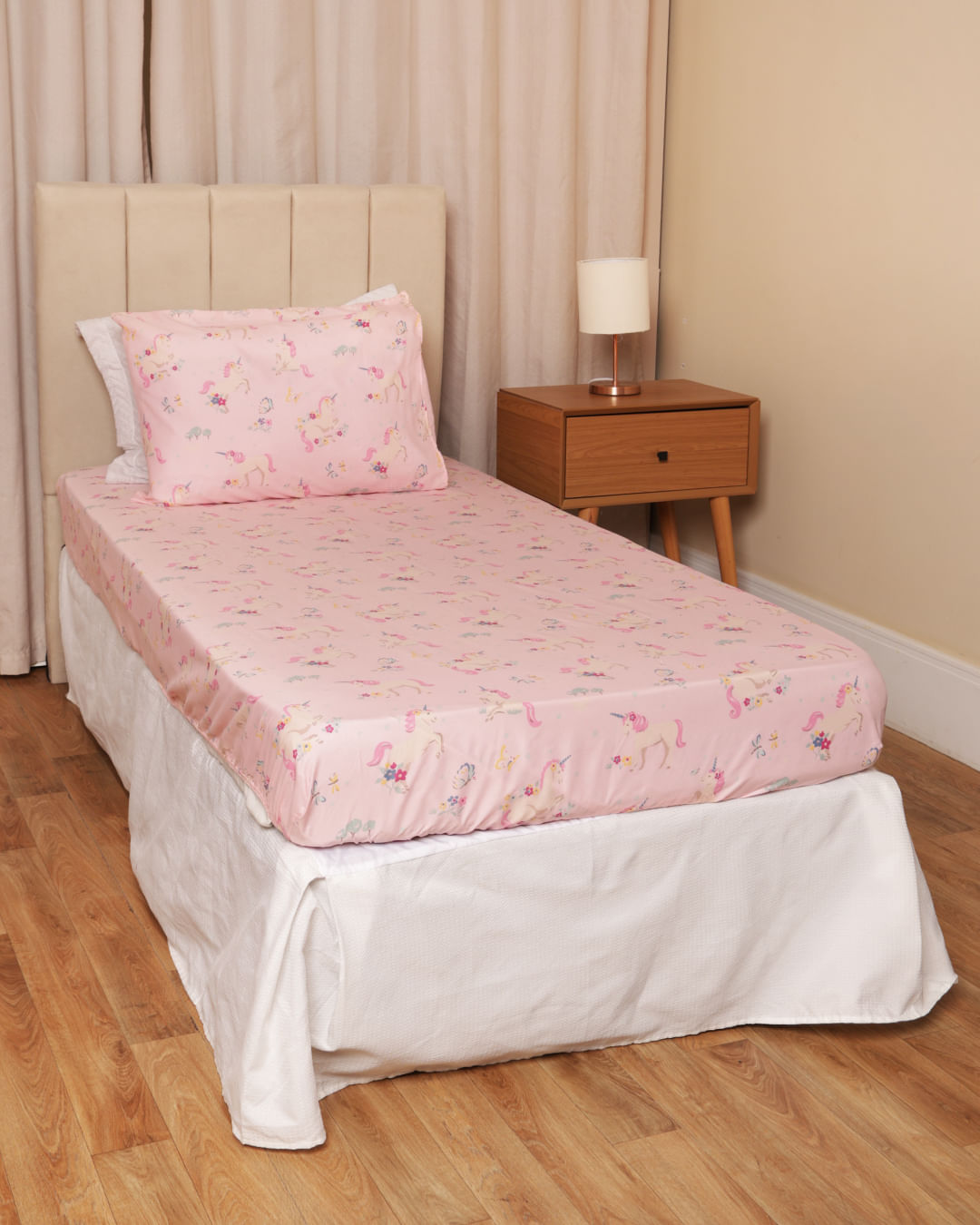Jogo-Cama--2-Pcs-Unicornio-Flowers---Rosa