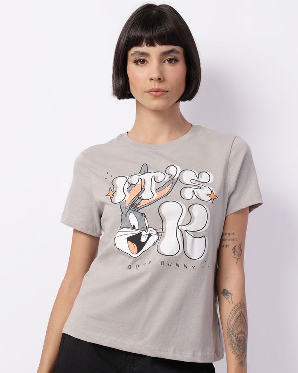 Camiseta Feminina Pernalonga Looney Tunes Manga Curta Cinza M