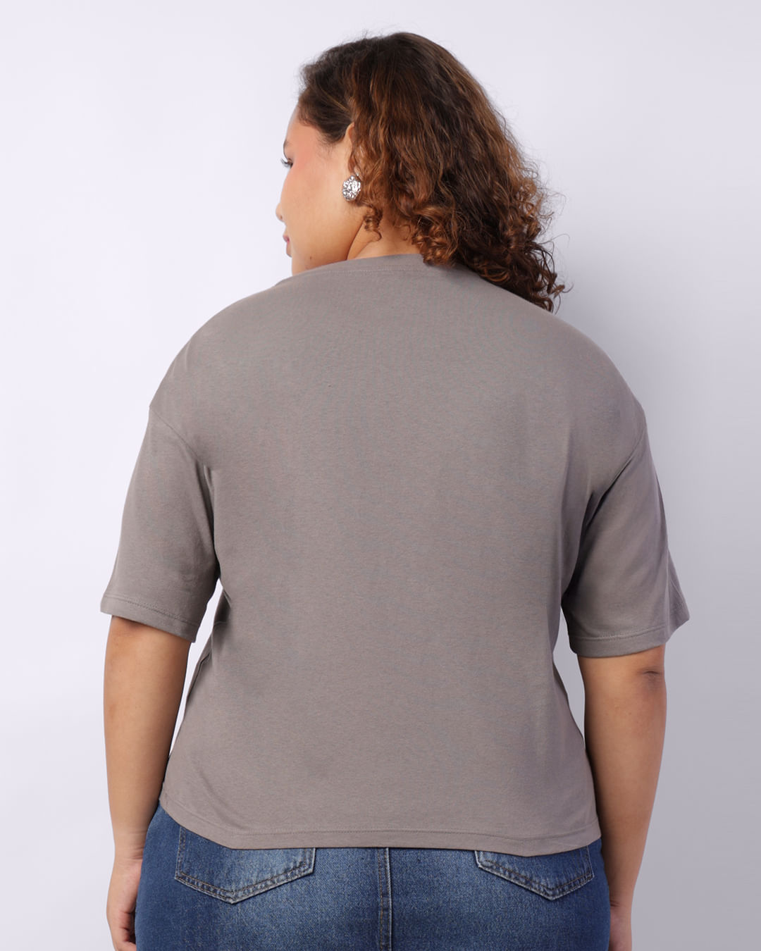 CAMPANHA PERSONAGEM Camiseta Plus Size Feminina Disney Stitch Oversized Manga Curta Cinza-1749068330979