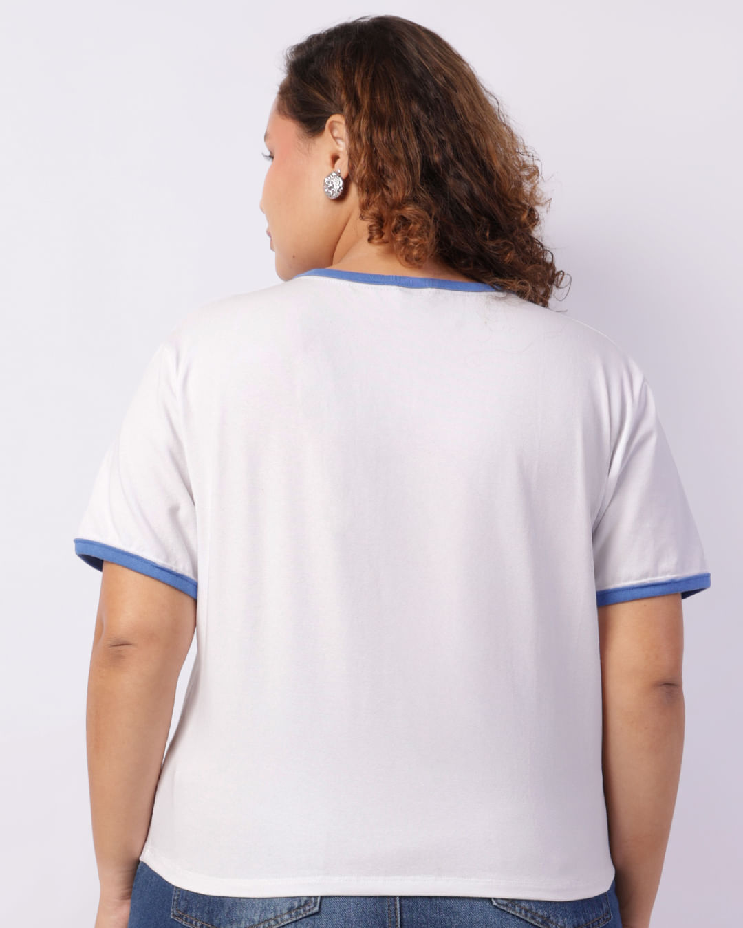 CAMPANHA PERSONAGEM - Camiseta Plus Size Disney Stitch Cropped Branca-1749068622773