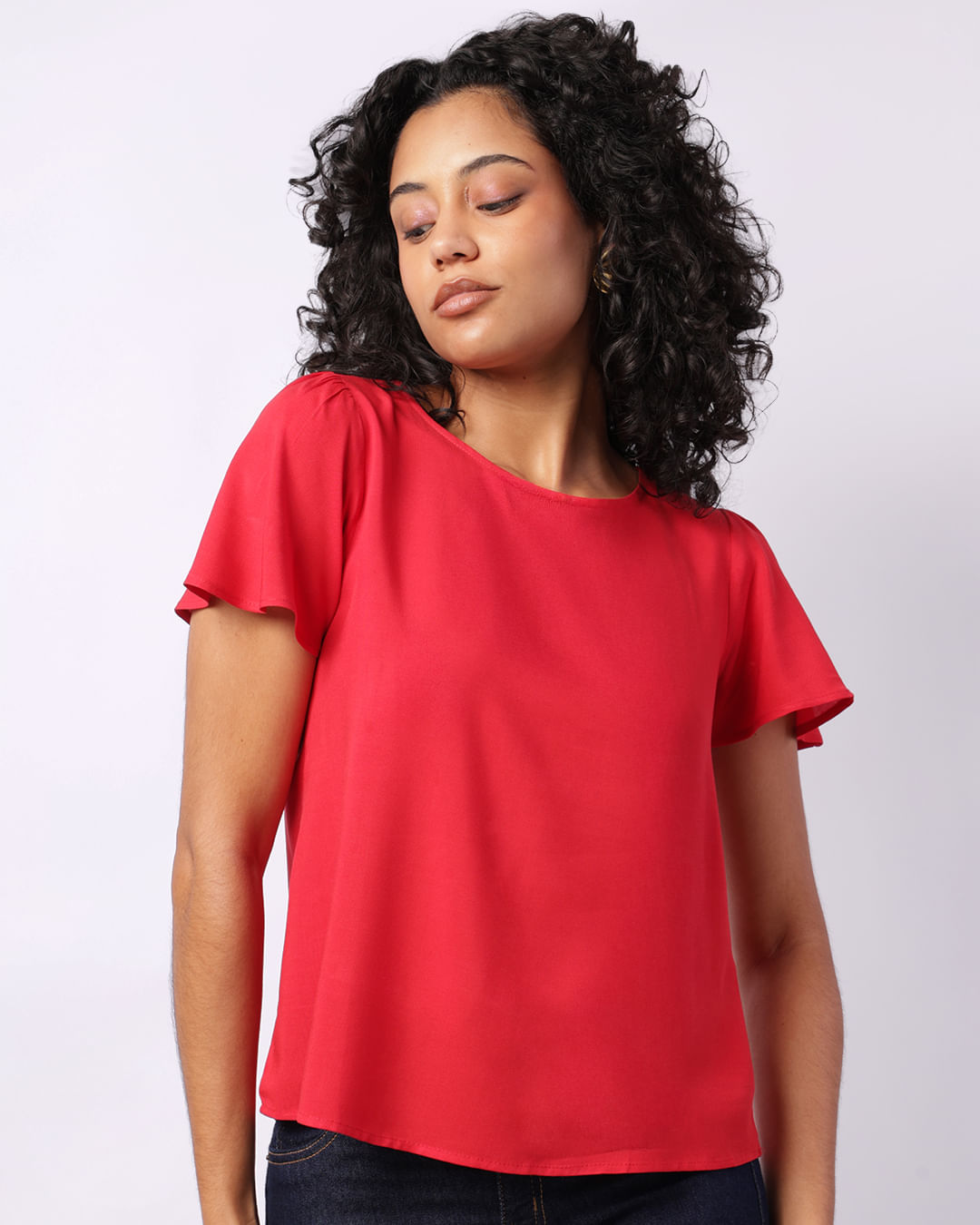 Blusa Feminina Manga Curta Viscose Vermelha-1749069556349